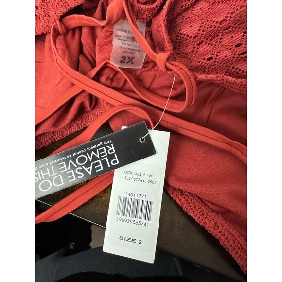 Crochet & Side Lace-Up One Piece Swimsuit Rust Color 2X (FTF) - Picture 7 of 8